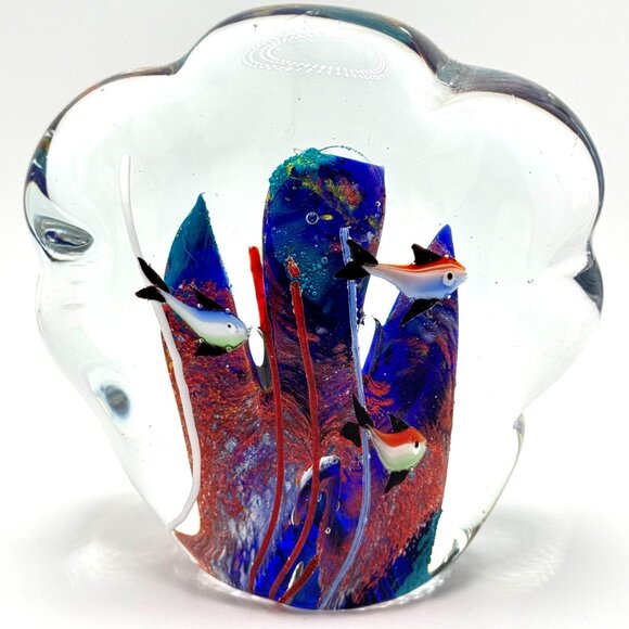 Vtg Murano Style Art Glass Aquarium Paperweight Colorful Fish Coral 4.5 lbs - Picture 10 of 10